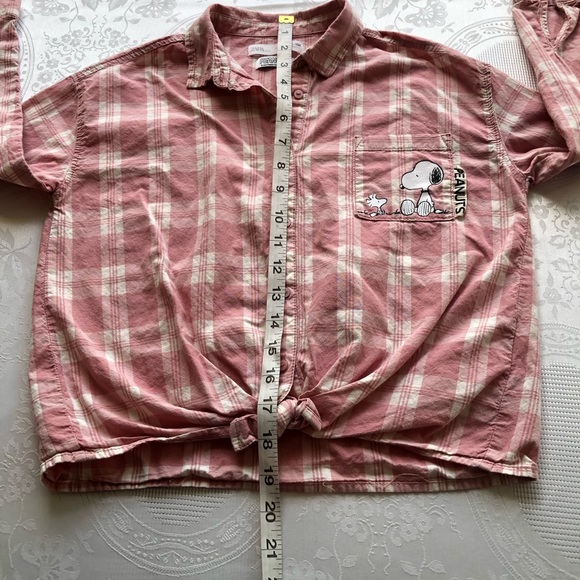 Zara Peanuts Charlie Brown Girls Size 9 Pink/White Plaid Button-Up Shirt Classic - Picture 5 of 16